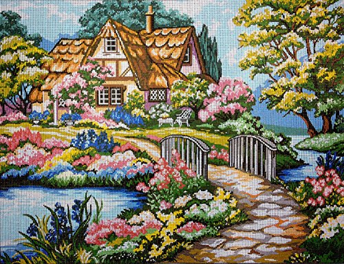 Needlepoint Kit "T. Kinkade Cottage" 15.7"x11.8" 40x30cm printed canvas 071