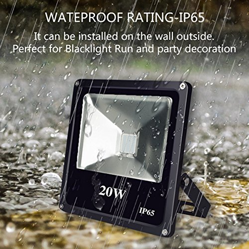 UV Black Light, Escolite 395nm Ultraviolet 20W LED Flood Light Outdoor for Blacklight Run,UV Glow Party