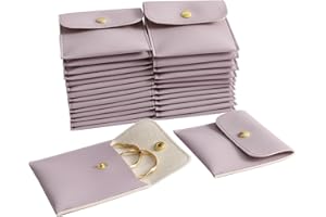 HANDMADE 40pcs PU Leather Small Bags for Jewelry 8 x 8cm Snap Button Jewelry Packaging Bag Light purple Luxury Small Favor Bags Jewelry Gift Bags for Earrings Necklaces Bracelet Ring
