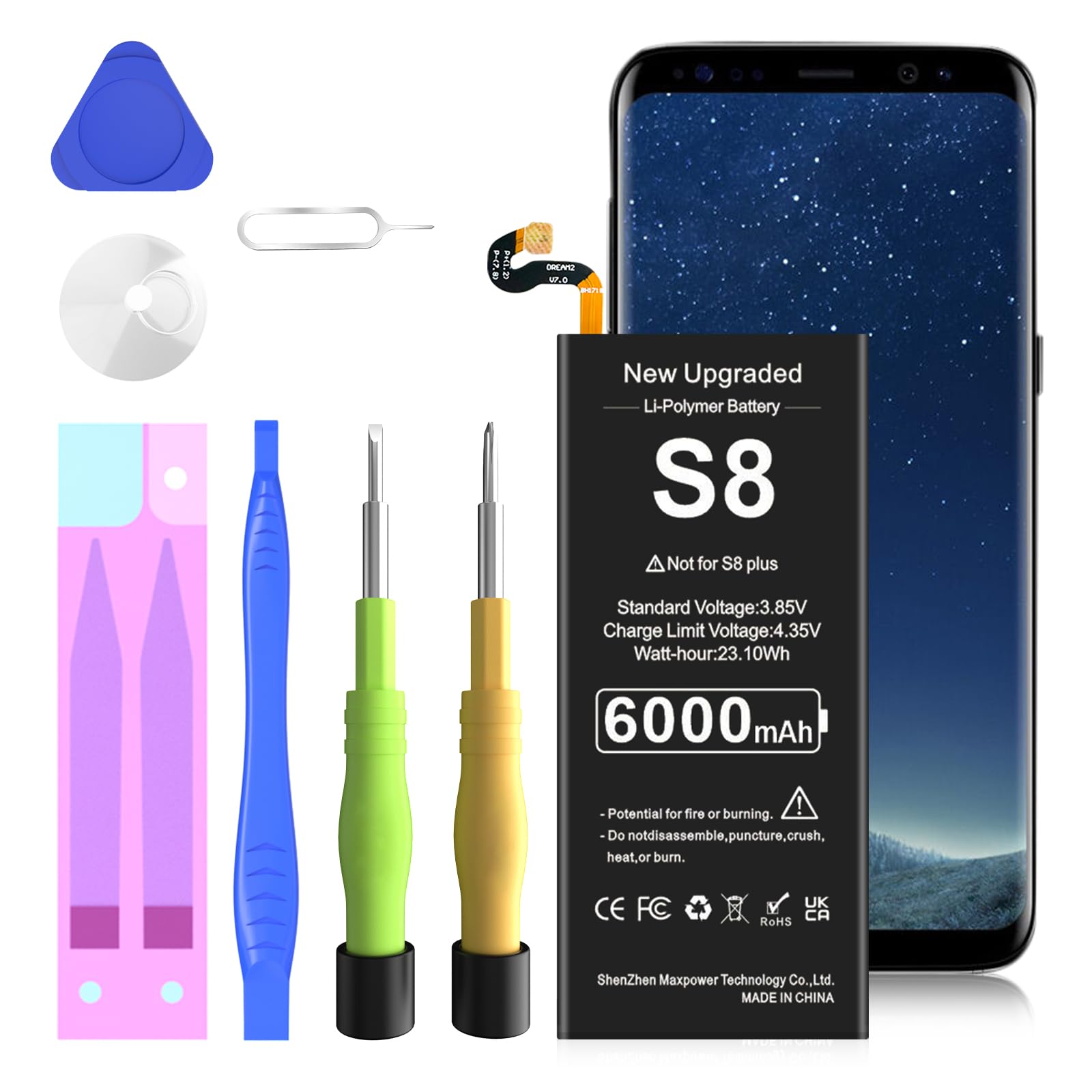 Galaxy S8 Battery, [Upgraded] 6000mAh High Capacity Li-Polymer EB-BG950ABE Replacement Battery for Samsung Galaxy S8 SM-G950 G950V G950A G950T G950P G950R4 with Screwdriver Tool Kit