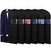 KEEGH 40" Suit Bags Garment Bags for Storage (Set of 6) Garment Bags for Hanging Clothes, Suit Cover Bags Garment Covers for Dress Shirts Coats Clean with Zipper and Transparent Window, Black