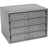 Global Industrial Durham Steel Compartment Box Rack with Four Adjustable Divider Compartment Boxes, 18" L x 12" W x 3" H Boxes, 20" L x 15-3/4"W x 15" H Overall