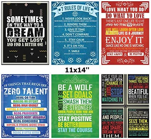 Motivational Posters Set of 6 Wall Art - Gym, Kitchen, Bathroom, Coffee Home Bar, Boys and Girls Gamer Room Decor - [Unframed] Shipping Flat Printed on Poster Paper