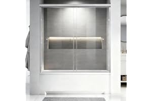 Carvmpin Glass Double Sliding Shower Door, 56-60" W X 57" H Semi-Frameless Shower Doors for Walk in Shower, with 1/4 Inch SGCC Clear Tempered Glass, Brushed Nickel