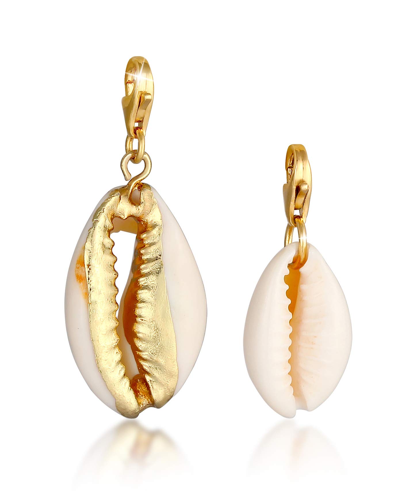 Nenalina Kauri Shell Charm Pendant Set Gold-Plated 925 Sterling Silver for Women, Set of Two Maritime Kauri Shell Charms, Fits All Standard Charm Bracelets and Charm Bracelets, 0405472920