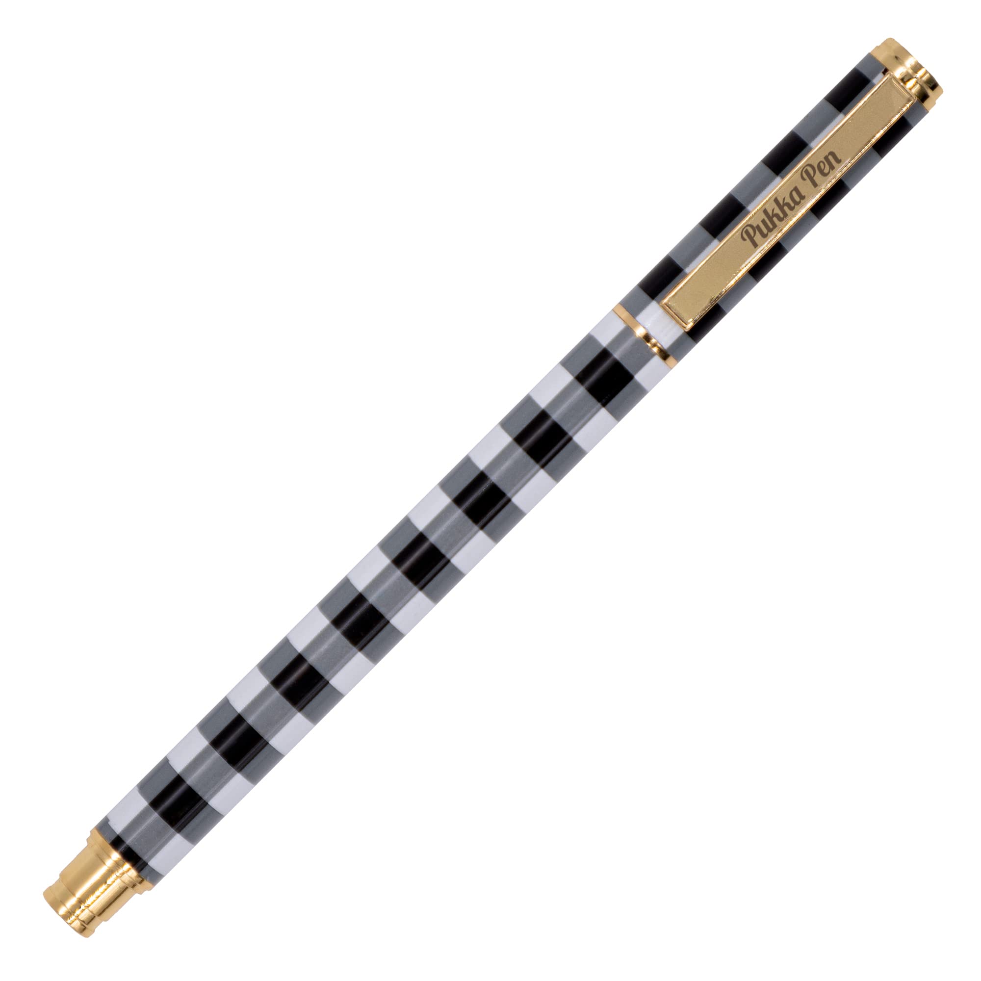 Pukka Pad, Pukka Pen Metal with Refillable Gel Ink - Perfectly Weighted with Smooth, Precise Black Ink - Removable Cap and Gold Details - Buffalo Check Black