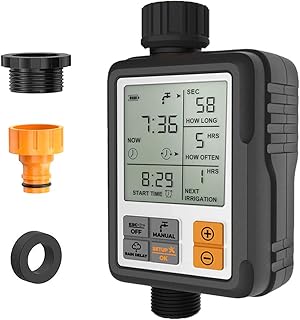 CROSOFMI Bewässerungscomputer Wasserzeitschaltuhr Garten Zeitschaltuhr Bewässerung,Großes 3-Zoll-Display Regenverzögerung und Kindersicherung
