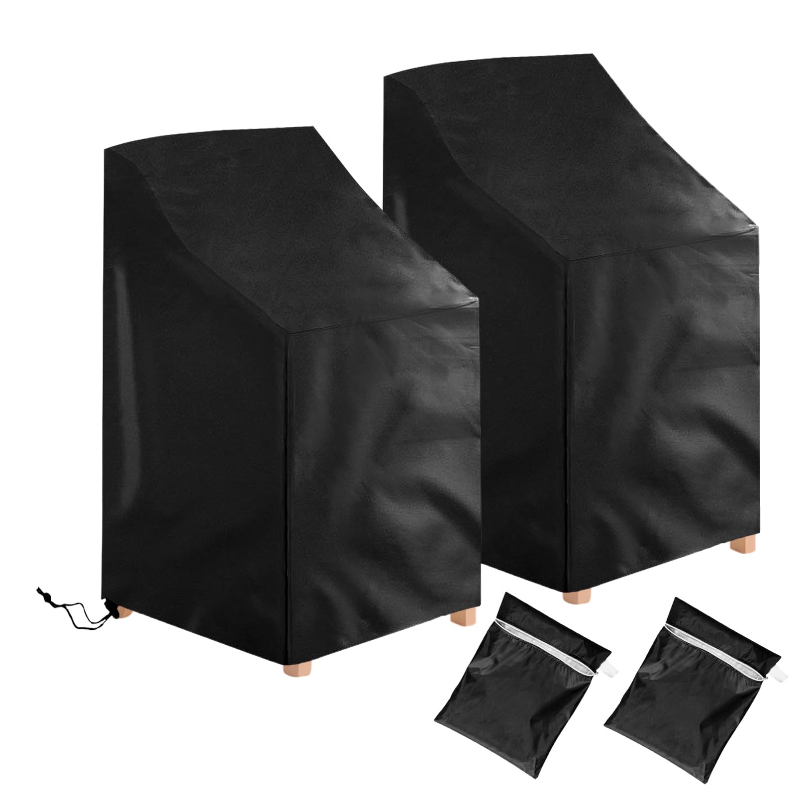 Ricyea 2Pcs Garden Stacking Chair Cover Waterproof 210D Oxford Garden Furniture Covers, Stackable Outdoor Chairs Covers for Patio, 64x64x70/120cm