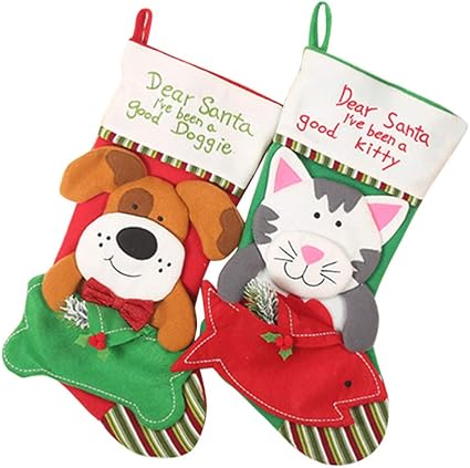 Amosfun 2pcs Bas De Noel Chat Et Chien De Compagnie Cheminee Suspendu Chaussettes Cadeaux De Bonbons Sac Pour La Famille Celebrer Des Vacances Arbre De Noel Decor Amazon Fr Bricolage