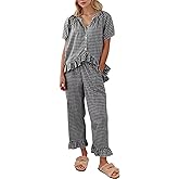 COZYPOIN Womens Gingham Pajama Set 2 Piece Plaid Cotton Pjs Cute Ruffle Sleepwear Maternity Bridesmaid Pajamas Loungewear