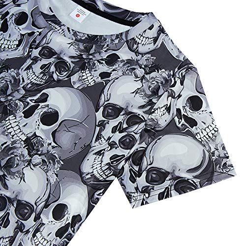 RAISEVERN Unisex Schädel 3D Print Lustige Herren Kurzarm Sommer Tops T Shirts M