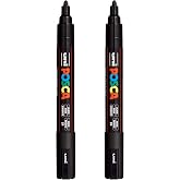 POSCA&reg; PC-5M Paint Markers, Medium Point (1.8-2.5mm), Black, 2 Pack | Water-based opaque paint for 50+ surfaces, bullet tip control &amp; precision, quick-drying, mixable &amp; layerable, ACMI-certified
