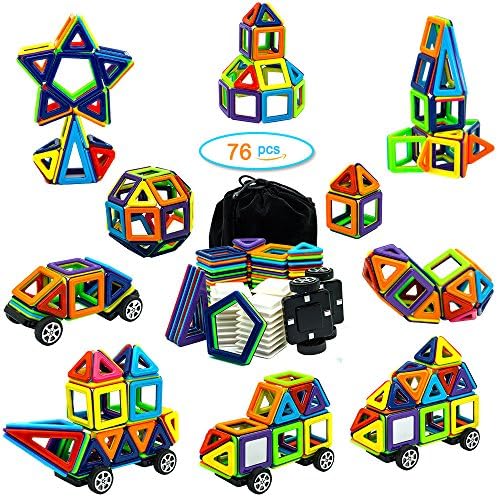 Raresite Magnetic Toy 76 Pieces 3D Magnetic Building Blocks Preschool Educational Toys Gifts Set for Kids Toddlers Learning Colors Shapes Parents Best Choice