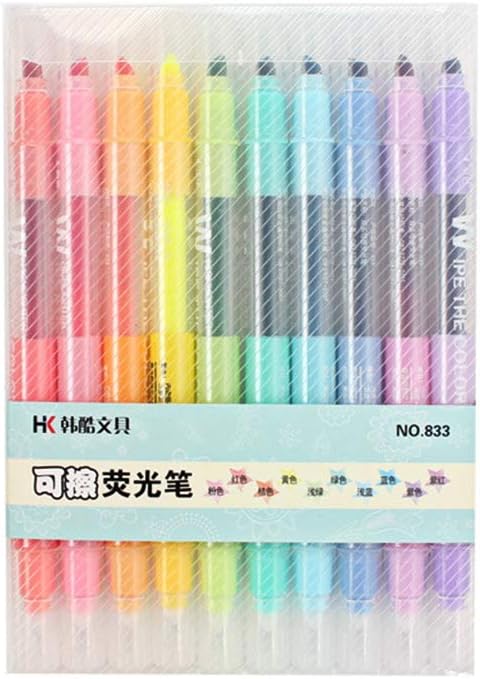 QaaGe 10Pcs Double-end Erasable Highlighter Pen Markers Pastel Liquid Chalk Marker Fluorescent Milkliner Highlighters Color