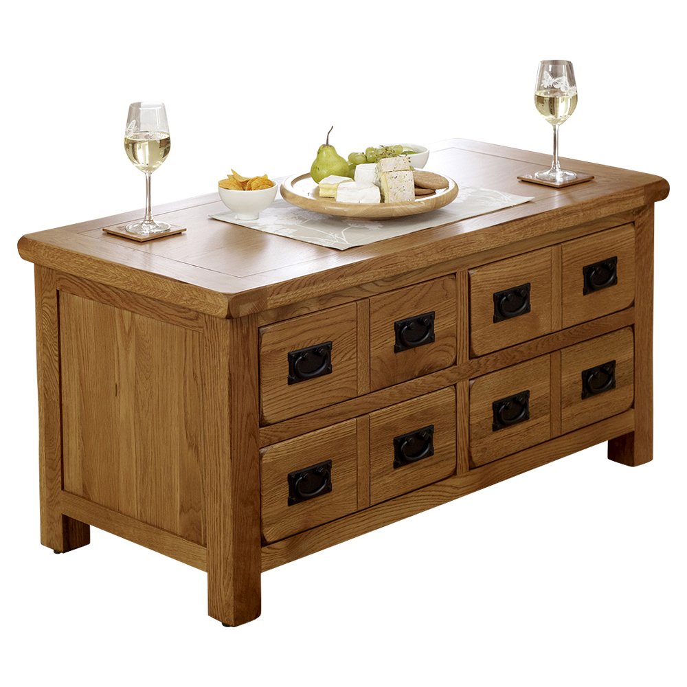 The Furniture Market Rustic Oak 4 Drawer Storage Coffee Table