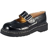 T.U.K. Women's Brogue Mary Jane Flat Shoes – Black Leather, Vintage Style, Wingtip Detailing, Adjustable Buckle Strap, Cushioned Insole, Sturdy Sole, Low Heel, Comfortable Fit, Vegan