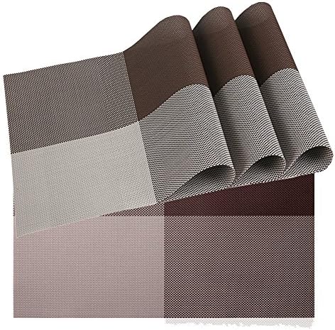 Yumin Vinyl Placemats Heat Resistant Dining Table Mats Easy to Clean Plastic Kitchen Place Mats Set of 4 (Coffee)