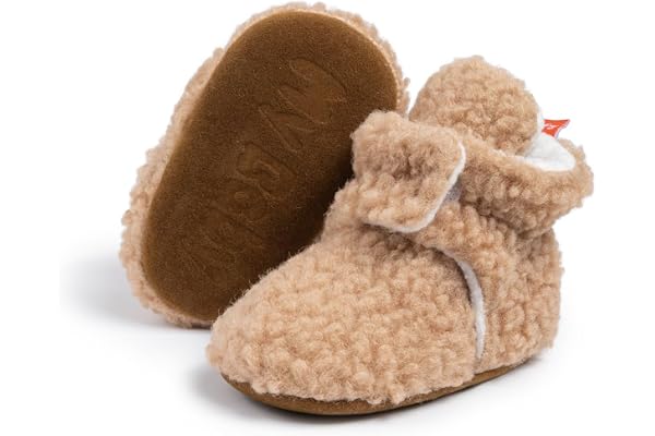 Meckior Infant Baby Girls Boys Fleece Booties Winter Non-Skid Soft Sole Warm Cozy Shoes with Grippers Newborn Toddler First W