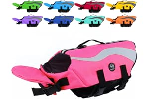 EMUST Dog Life Jacket, Ripstop Large Dog Life Vests Swimsuit for Boating/Swimming/Pool with Double Rescue Handles, Dog Flotation Vest for Large Dogs, Pink,XXL