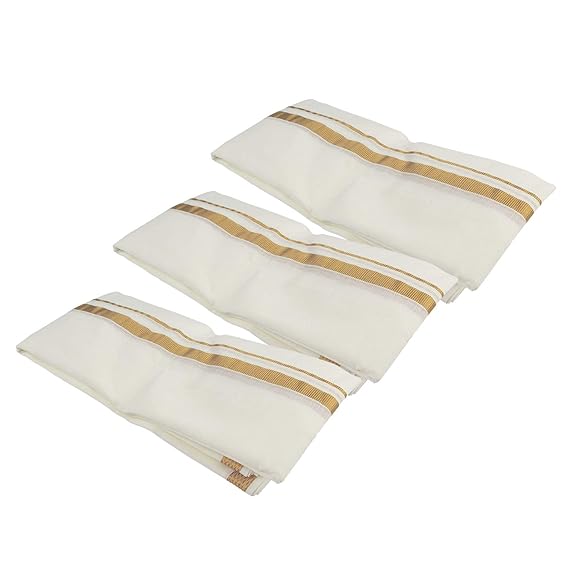 COTTON Men's Angavastram Towel (34 X 76-inch, White,Pack Of 3)