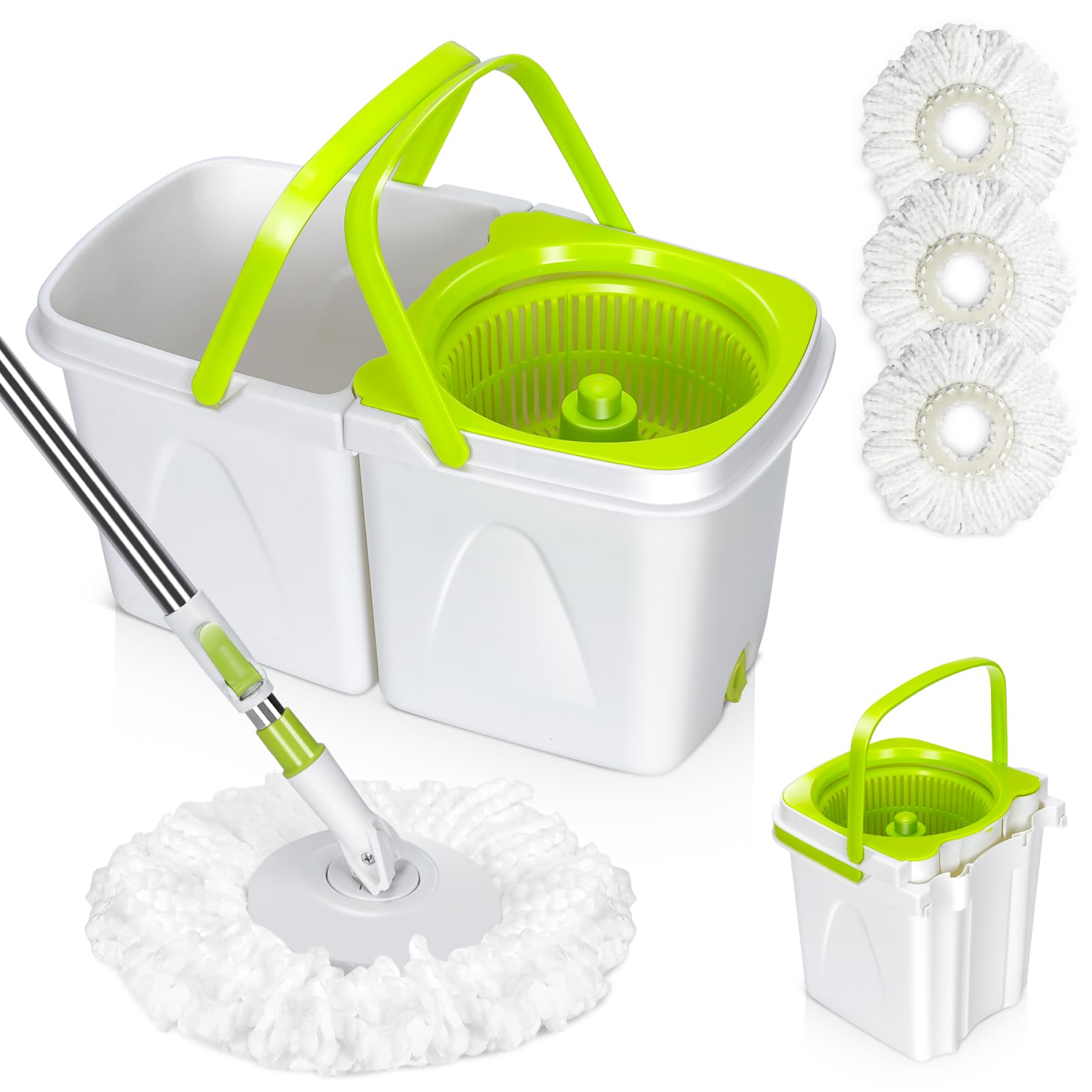 Photo 1 of Masthome Mop and Bucket with Wringer Set, Small Spin Mops with Bucket Detachable and 3 Microfiber Mop Pads, 50" Microfiber Spin Mop for Hardwood Laminate Ceramic Marble Tile Floor Cleaning