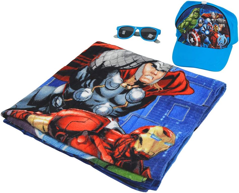 MarvelAvengers String Pull Bag, Sunglass, Towel And Cap, Kids Beach Set, Multicolour, Ncw002