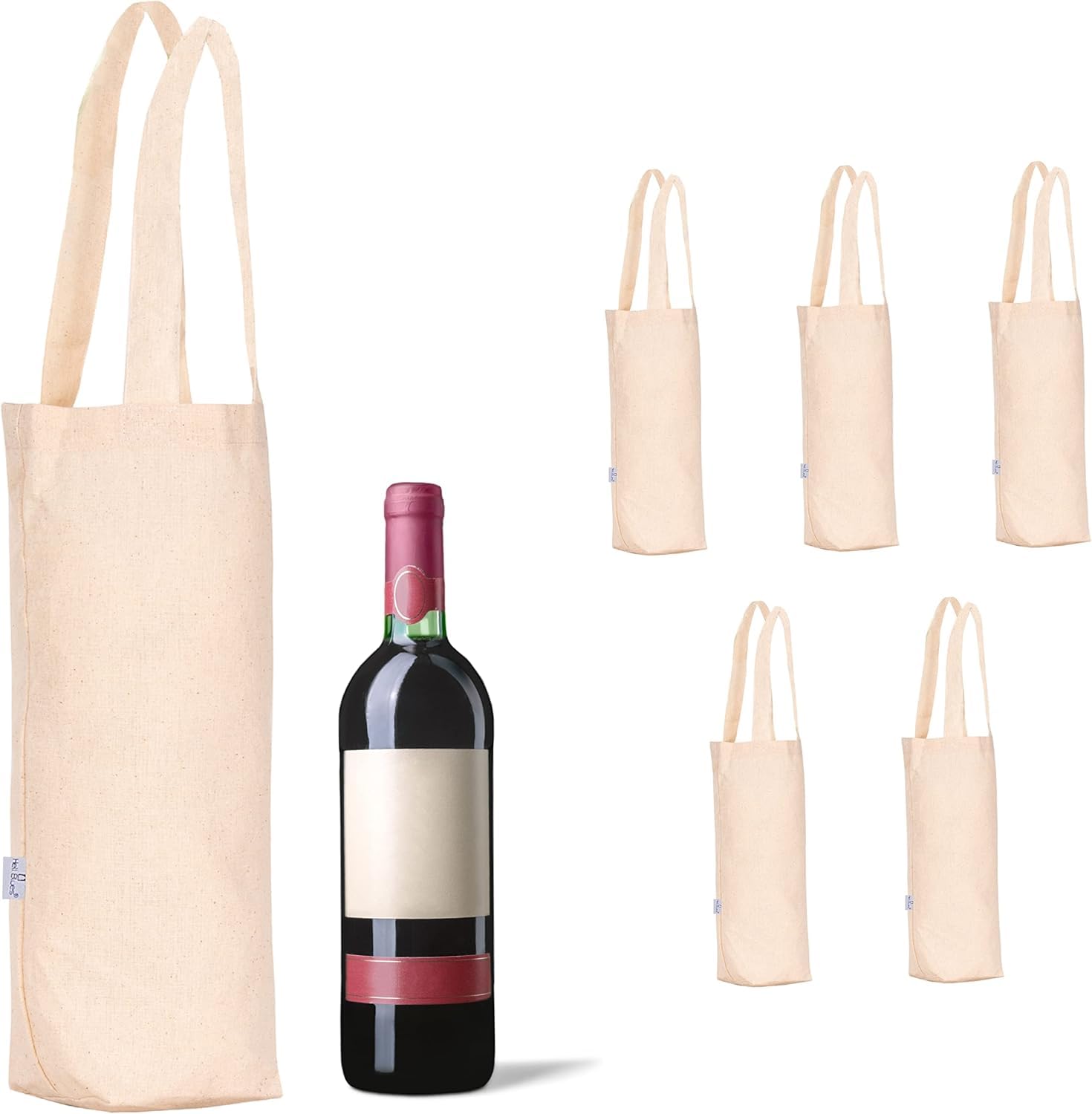 Hell Blues 6 Pack Canvas Wine Bags with Handles, 100% Cotton Reusable Bottle Carrier Gift Bag