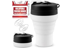 TILCORE Protein Shaker Bottle Collapsible - Food-Grade, Leakproof Lid 600mL/20oz Shaker - Reusable Silicone Shaker Cups for Protein Shakes for Gym-goers & Travelers