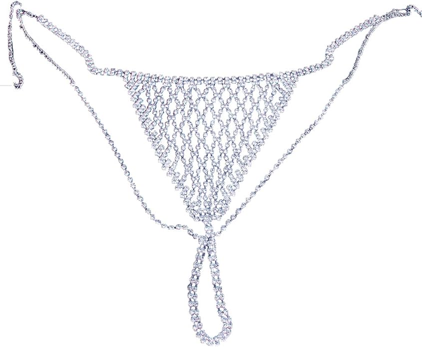 Althrorry Bridal Rhinestone Thong Panties, Crystal Belly