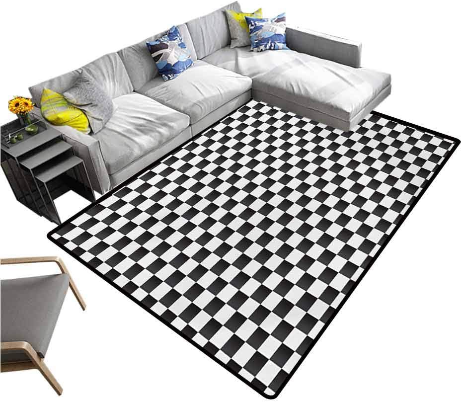 Checkered Rugs Monochrome Composition with Classical Chessboard Inspired Abstract Tile Print Yoga Mat Rug Grey White (6'6"x10')