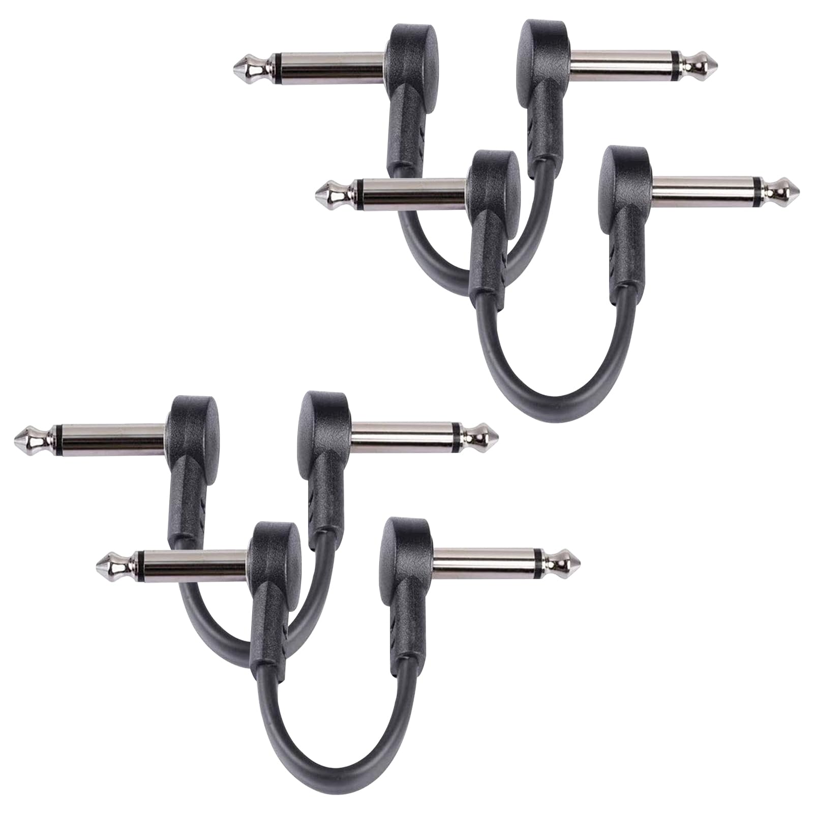 Photo 1 of GOGHOST 4 Inch Guitar Patch Cables 4 Pack, 1/4" TS Right Angle Effect Pedal Flat Cables, Pedal Board Patch Cables, Black