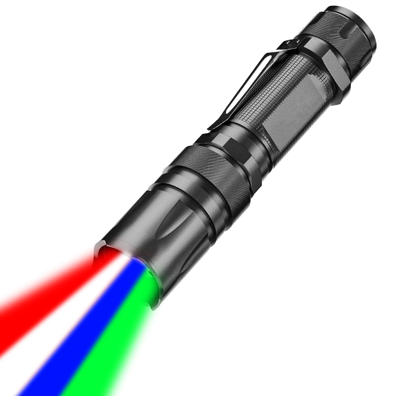 POCKETMAN Led Flashlights 4 in 1 White Red Green Blue Light with 5 Lighting Modes Zoomable Small Torch with Cilp Rechargeable Waterproof Flash Light with Detachable Lampshade