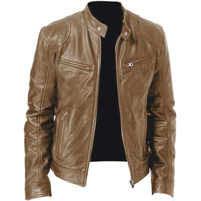 IZHH Mens Vintage Moto Leather Jacket Biker Club Coats Winter Autumn Outwear