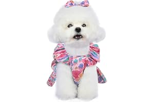 JUOZIUI Dog Dresses for Small Dogs Puppy Girl Clothes with Leash Ring and Dog Bowknot Hair Bows Doggy Sundress Pet Tutu Princess Dresses Skirts Summer Cat Apparel