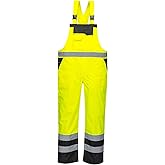 Portwest S488 Waterproof Hi Vis Safety Overalls, Contrast Bib and Brace Breathable Workwear Yellow/Black, Large