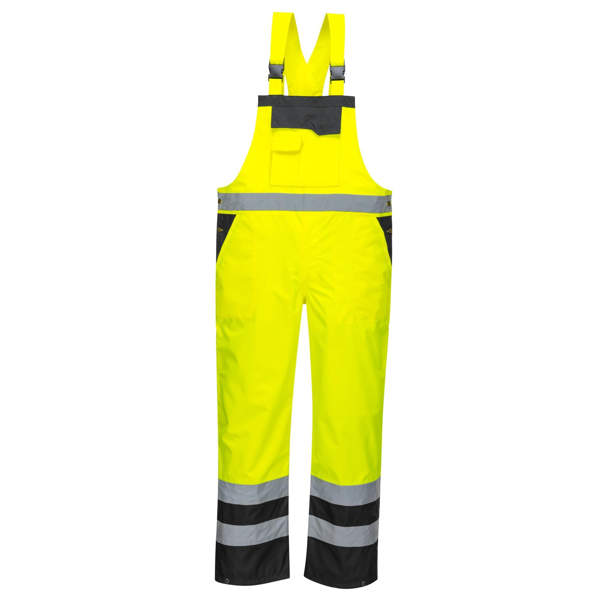 Portwest S488 Men's Waterproof Hi Vis Breathable Contrast Rain Bib and Brace Yellow/Black, Large