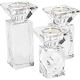 Crystal Candle Holders Set of 3, Clear Taper Candle Holder Decor, Table Centerpieces for Home Party and Wedding Decoration(3.5''/4.5''/5.5'' Height)