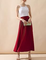 DOUBLJU Casual High Waisted Maxi Skirts with Pocket
