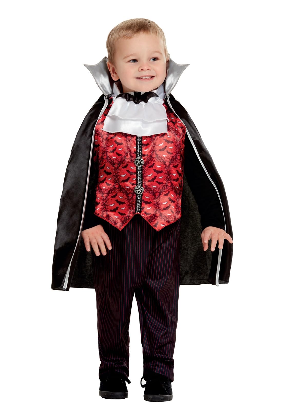 Smiffys Toddler Vampire Costume, Red with Top, Trousers & Cape, Halloween Child Fancy Dress, Vampire Dress Up Costumes