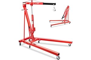 MOCHALIGHT 2-Ton Hydraulic Shop Crane Folding Engine Hoist, 4400Lbs Capacity w/6 Steel Casters - Heavy-Duty Portable Car Lift for Truck Engines, Boat Motors, Farm Equipment - Adjustable Height(Net Wt. 157 lbs)