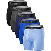 JOYPOINT 5 Pack Men's Underwear,Rayon Made From Bamboo Boxer Briefs,Ultra Soft Breathable,No Riding Up Long Leg