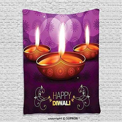 SUPNON custom tapestryDiwali Decor Tapestry Indian Celebration Religious Candle Burning Image and Paisley Backdrop Print Wall Hanging for Bedroom Living Room Dorm Multicolored