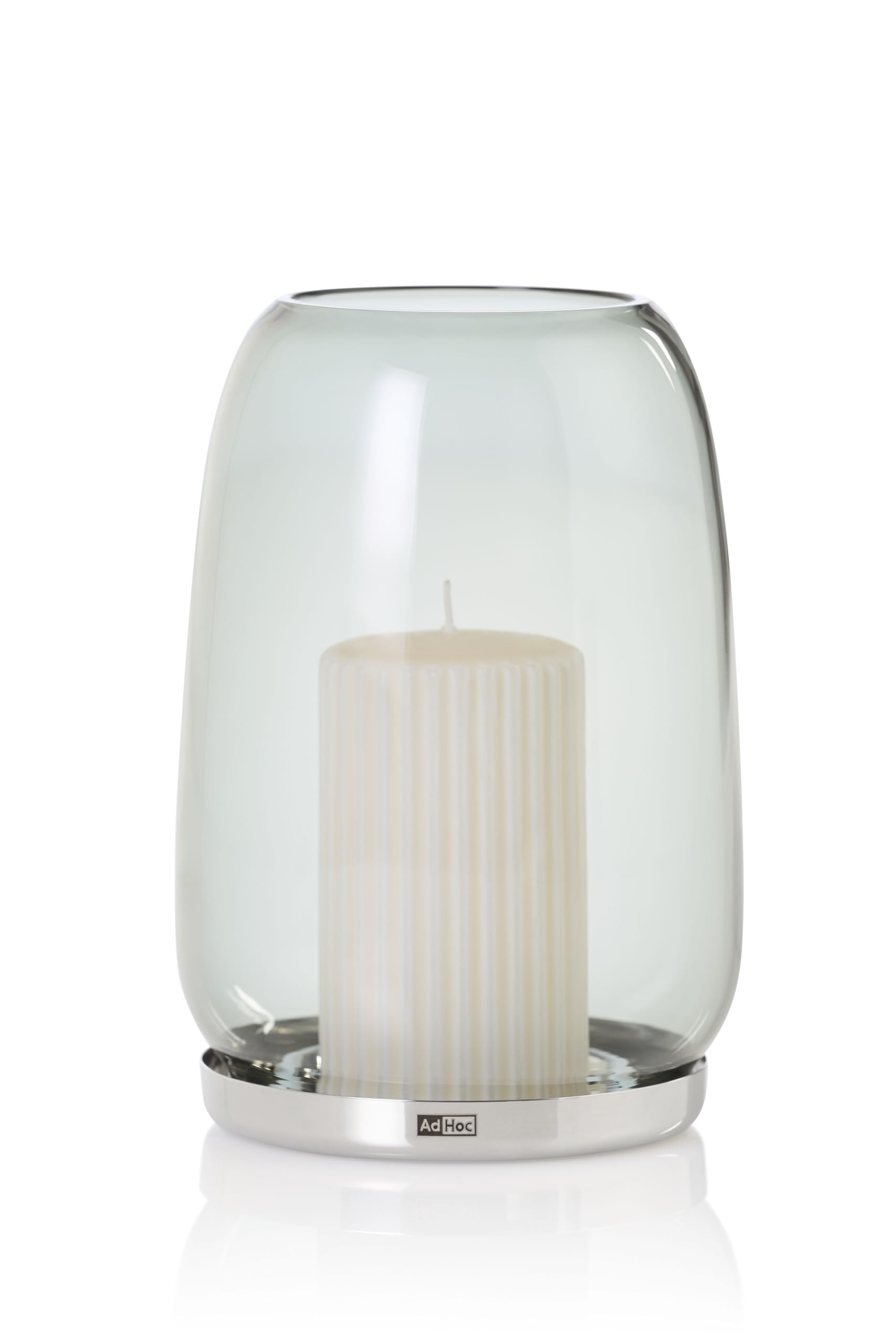 AdHoc WL61 Lantern for Indoor and Outdoor Yuna 16.5 cm Premium Borosilicate Glass Candle Holder for Tea Lights, Candles or LED Candles Hand-Blown Unique Pieces in Scandinavian Design Smoke Grey