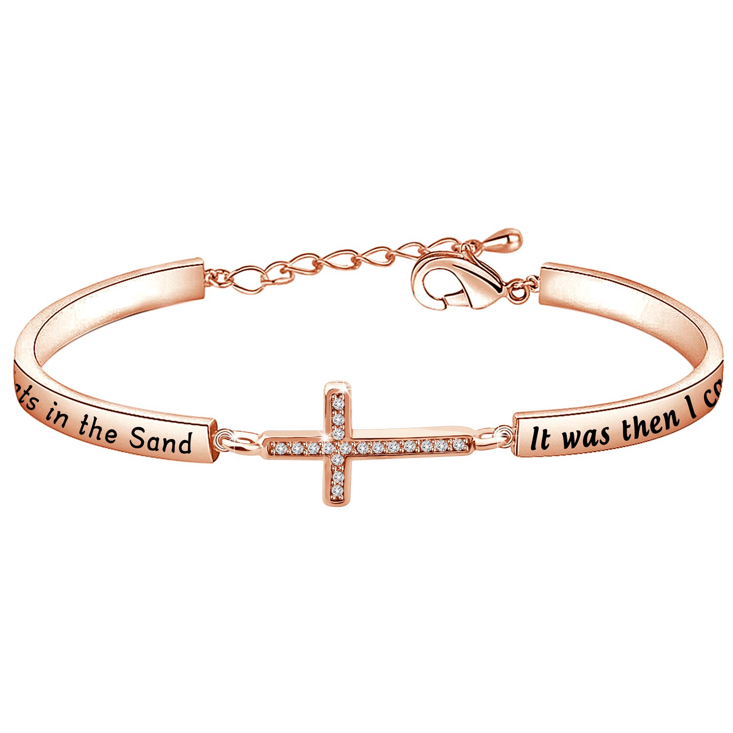 KUIYAI Footprints in The Sand Prayer Cross Bracelet Beautiful Poems Quote When You Saw Only One Set of Footprints It was Then That I Carried You Religious Jewelry Christian Gift, 2 inches (50mm)