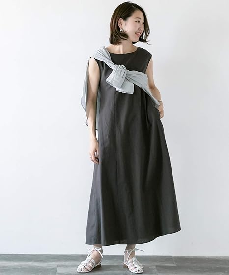 Amazon アーバンリサーチ ロッソ ワンピース ドレス Oggi掲載 高機能リネン マキシワンピース レディース C Gray Free ワンピース チュニック 通販