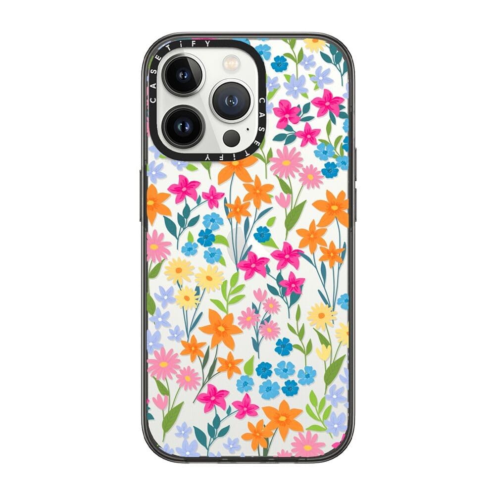 CASETiFY Compact iPhone 13 Pro Case [2X Military Grade Drop Tested / 4ft Drop Protection] - bright spring flowers - Clear Black — image 1
