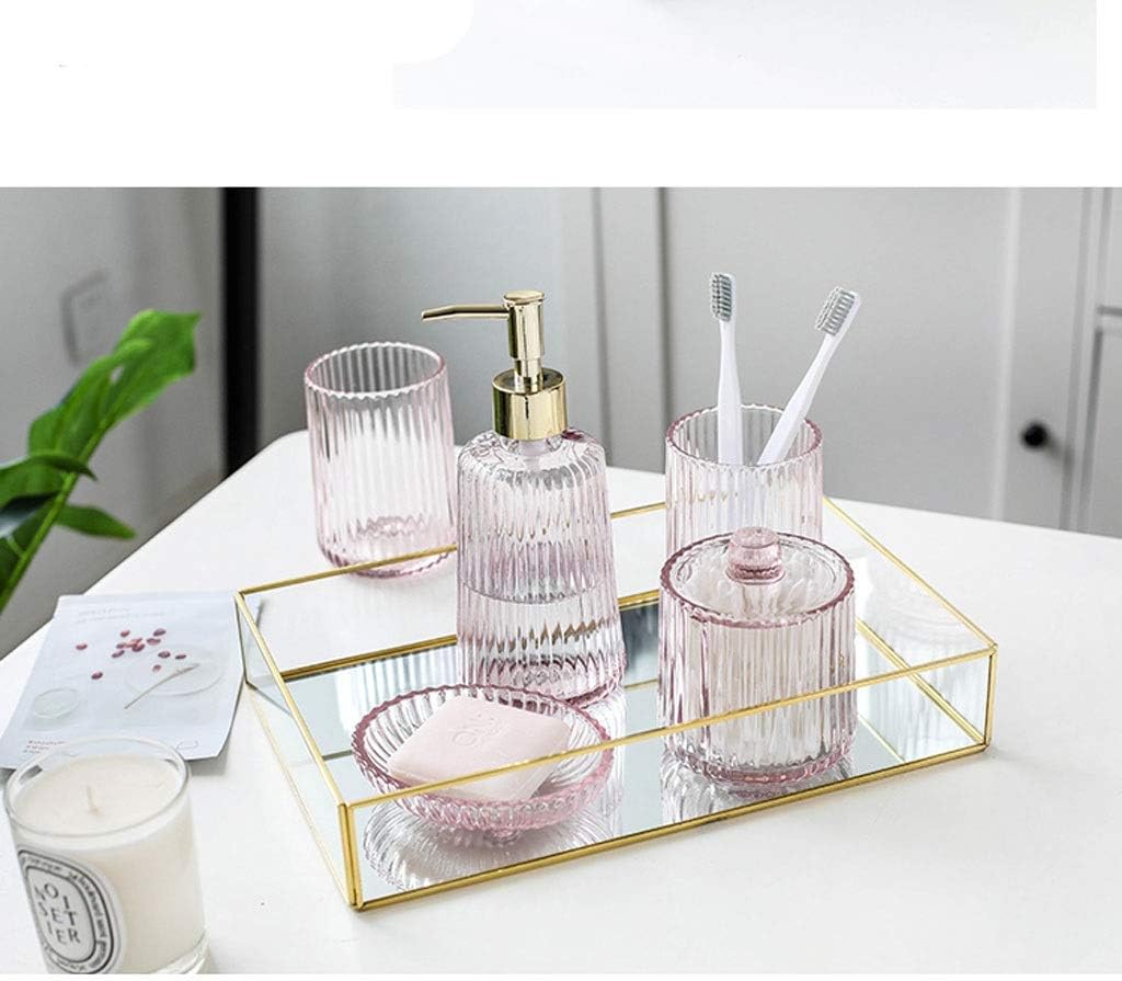Guoqunshop Soap Dish Five-piece Bathroom Set, Bathroom Accessories Set Glass Mouthwash Cup, Hand Sanitizer Bottle，Toothbrush Cup，Toothbrush Holder，Soap Box Housewares Bathroom Accessories Set
