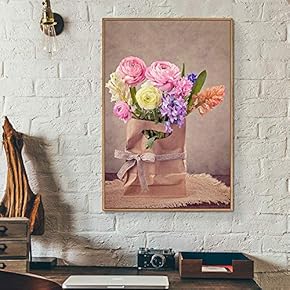 Floating Framed Canvas Wall Art for Living Room, Bedroom Retro Flower Canvas Prints for Home Decoration Ready to Hang - 16x24 inches