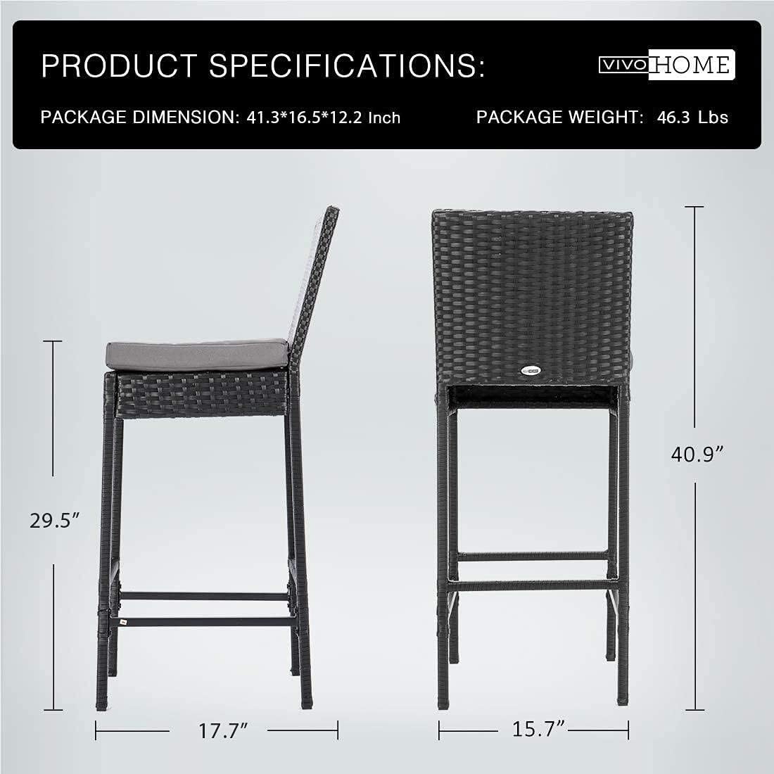 VIVOHOME 4 Packs Outdoor Wicker Barstool Patio Rattan Furniture with Cushions Black: Kitchen & Dining