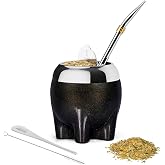 Cuopru Premium Yerba Mate Cup 5 in 1 Set, Including Stainless Steel Gourd (Glitter Stars, Cute Elephant Style) Bombilla Straw, and Tea Shaper Set, 5.4oz, Gift for Women Drinking Coffee Tea Water